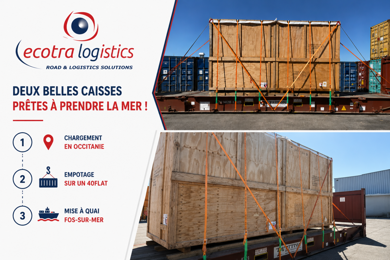 Low-Bed Transport, 40 Flat Rack Container Loading and Quay Delivery at the Port of Fos-sur-Mer