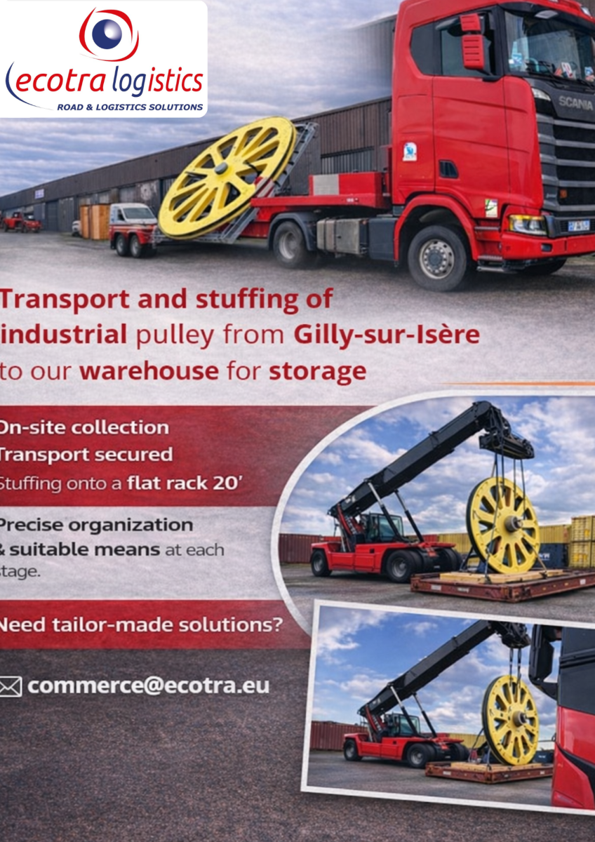 Transport and stuffing of an industrial pulley from Gilly-sur-Isère to our warehouse for storage